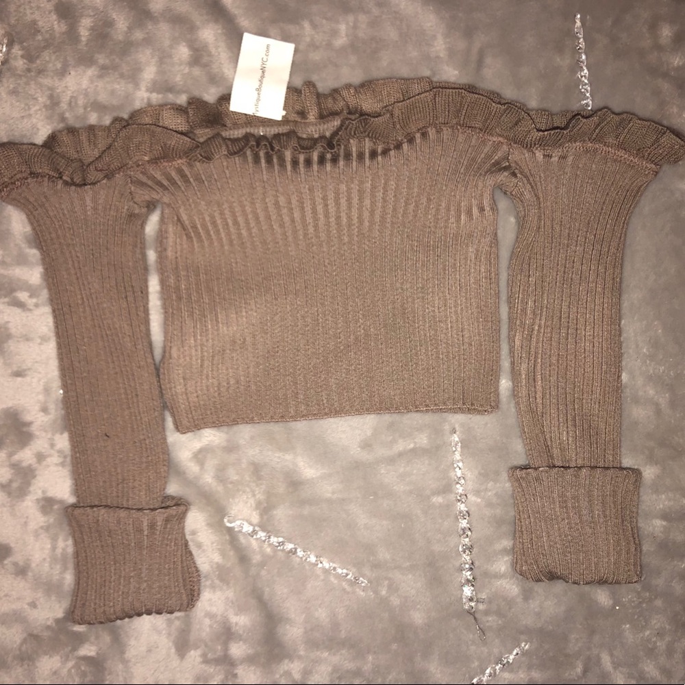 Mocha Ribbed Ruffle Crop Top
